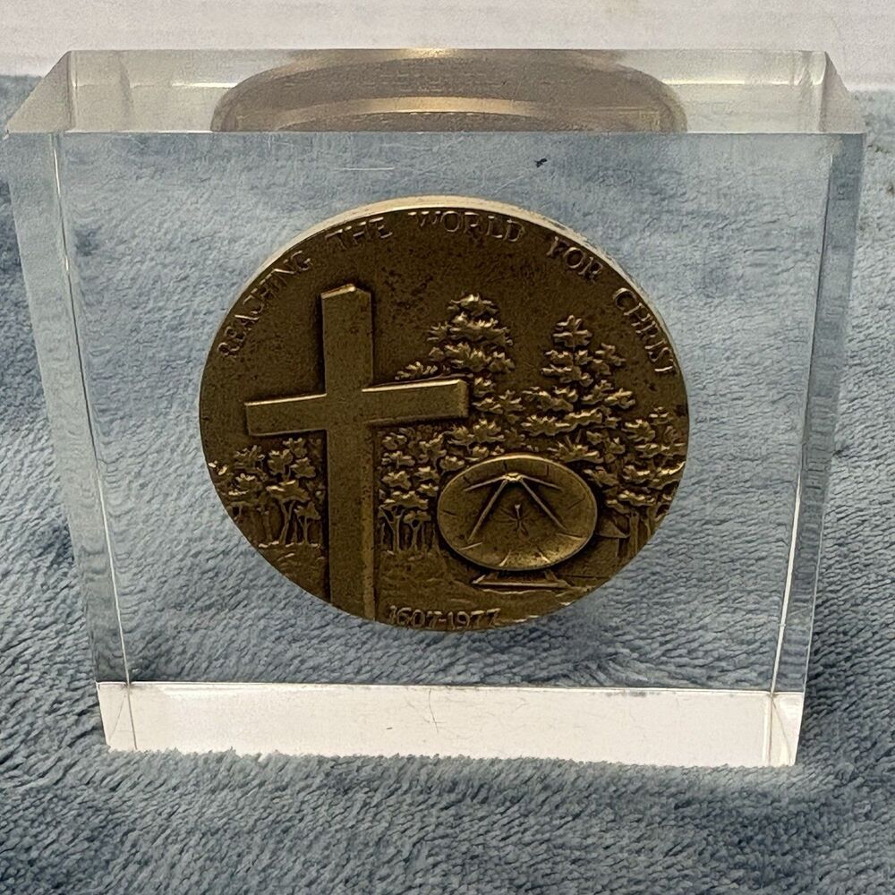 Vintage Christian Broadcasting Co Commemorative Coin in Acrylic Paperweight